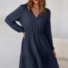 Fall Dresses for Women 2025 Elegant Lace Hollow Out Embroidered V Neck Long Sleeve Casual A-Line Swing Mini Dress