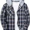Men's Flannel Hoodie Shirts Casual Button Down Plaid Shirt Jackets for Men Long Sleeve Stylish Hooded with Pocket