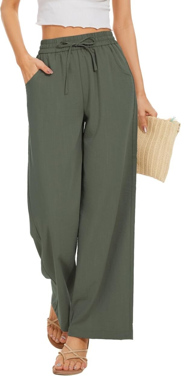 49a64cc8942b468c9ba6eabbb12e63ac Women Flowy Pants Drawstring Waist Wide Leg Palazzo Beach Pants Loose Fit with Pockets