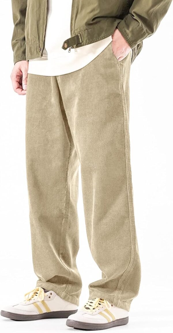 Mens Corduroy Pants Baggy Wide Leg Casual Elastic Waist Drawstring Loose Fit Sweatpants