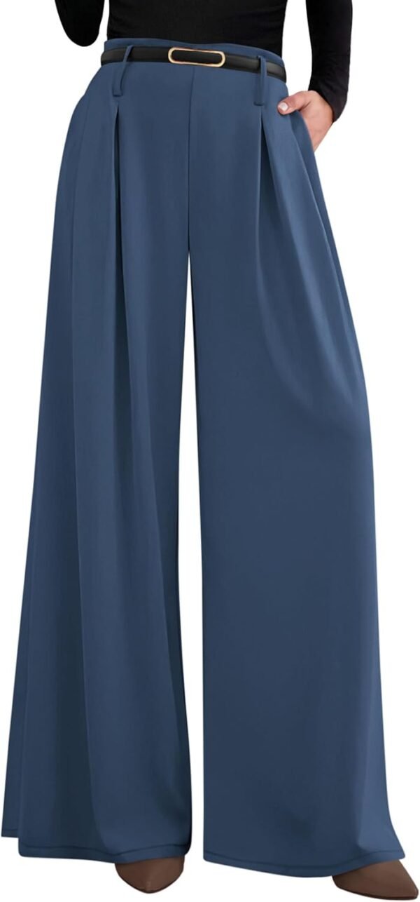 4dfc54c5f2644a29ad74efb39f3b6d39 Womens Fall Wide Leg Trousers 2025 High Elastic Waist Loose Pleated Long Flowy Palazzo Work Pants with Pockets