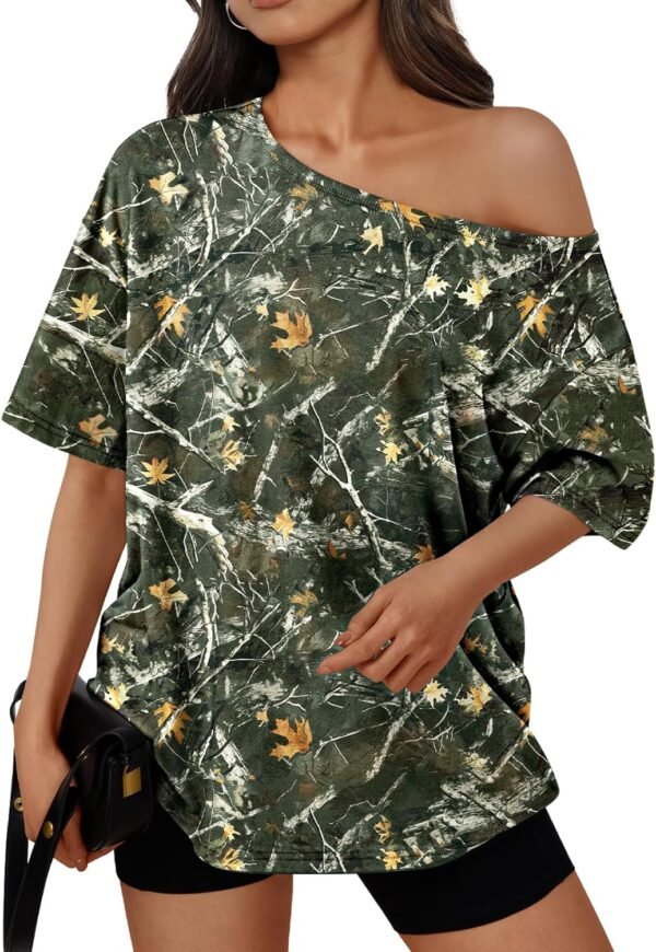 Womens Off The Shoulder Tops Oversized T-Shirts Short Sleeve Tees Summer 2025 Casual Spring Fashion Clothes