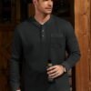 Mens Waffle Fleece-Lined Henley Shirts Heavyweight Thermal Long Sleeve Casual Solid Pullover (S-XXL)