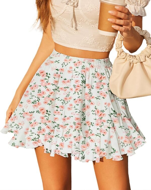 Women's Pleated Skater Skirt Basic Casual High Waisted Ruffles Flared Mini Lingerie Skirts