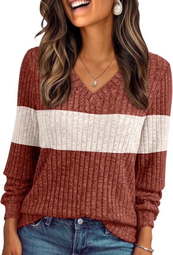 Women's V Neck Long Sleeve Shirt Fall Fashion Tops Tunic Dressy Casual Sweater Clothes Cute Trendy Work Outfits 2025