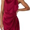 526109d2d226442dae69235710ef7441 Women's Short Formal Satin Dress Summer Sleeveless Mock Neck Tie Waist Cocktail Party Dresses