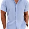 Men's Linen Shirts Short Sleeve Casual Shirts Button Down Shirt for Men Beach Summer Wedding Shirt