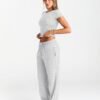 2 Piece Matching Summer Sweatsuit Lounge Set Womens Wide Leg Pants Side Ruching Crop Top Sets