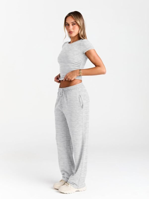 2 Piece Matching Summer Sweatsuit Lounge Set Womens Wide Leg Pants Side Ruching Crop Top Sets