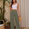 58326ab0600541eba95453ff559d8890 Women Flowy Pants Drawstring Waist Wide Leg Palazzo Beach Pants Loose Fit with Pockets