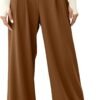 Women's Wide Leg Pants Elastic High Waisted Waffle Knit Casual Palazzo Pants Trousers with Pockets