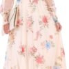Women's Floral Maxi Dress 2025 Fall V Neck Puff Long Sleeve Flowy Casual Wedding Guest Tee Party Tulle Dresses