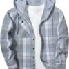 Men's Flannel Hoodie Shirts Casual Button Down Plaid Shirt Jackets for Men Long Sleeve Stylish Hooded with Pocket