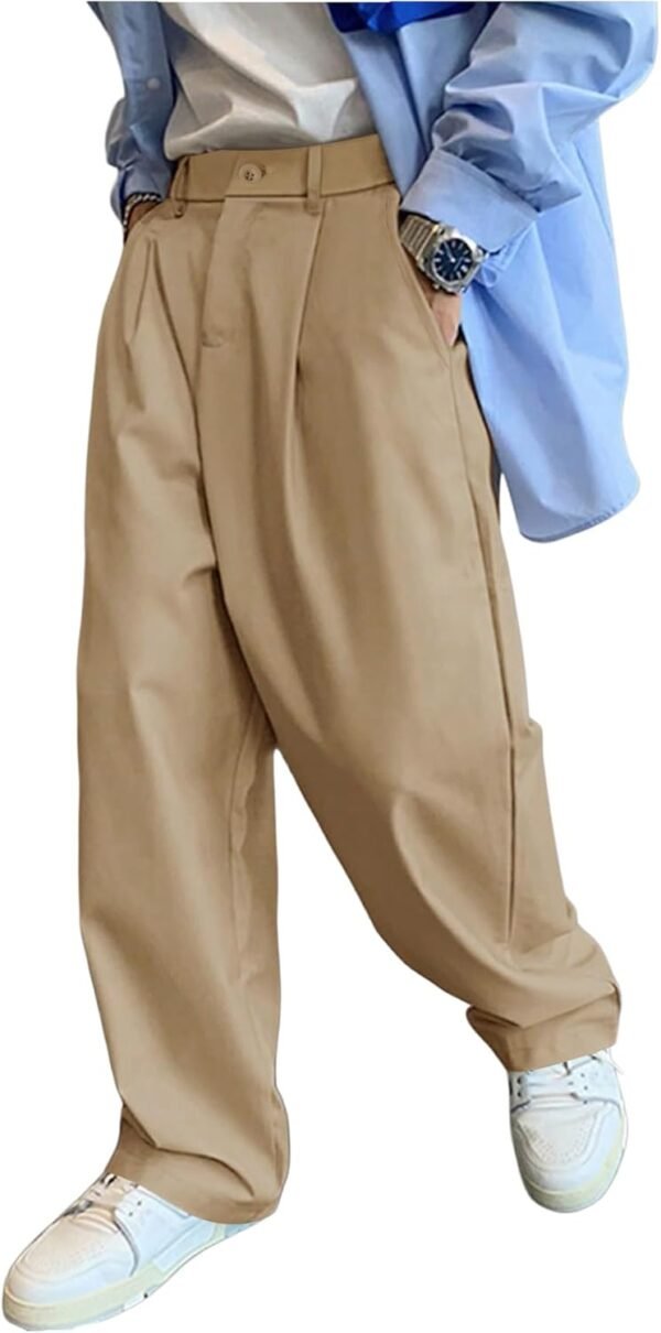 Men's Slacks Wide Leg Baggy Dress Pants Casual Lightweight Trousers with Pockets