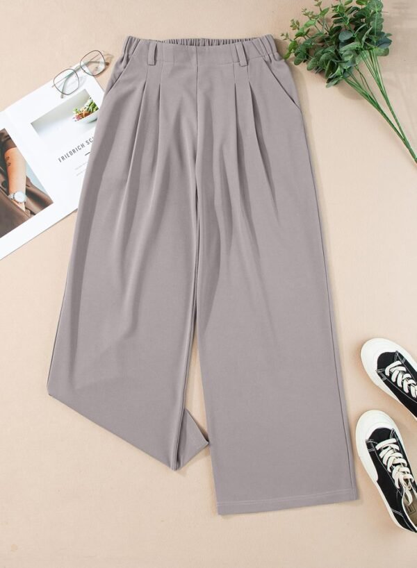 Women's Wide Leg Pants Elastic High Waisted Waffle Knit Casual Palazzo Pants Trousers with Pockets