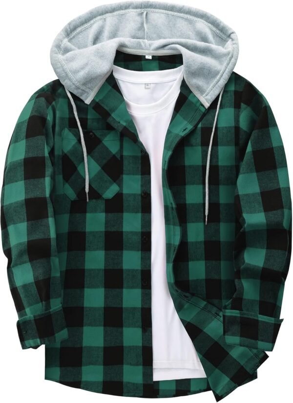 Men's Flannel Hoodie Shirts Casual Button Down Plaid Shirt Jackets for Men Long Sleeve Stylish Hooded with Pocket