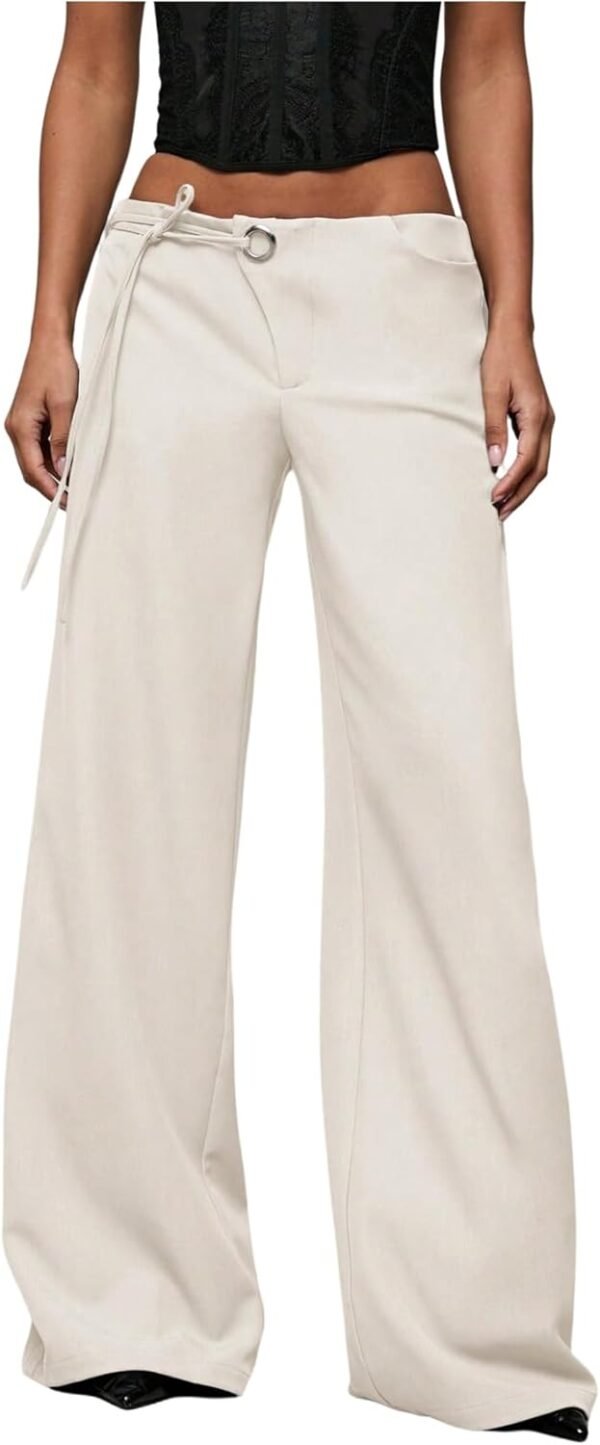 Women's Low Rise Waisted Dress Pants Wide Leg Straight Trousers Work Slacks Pants Business Casual Outfits
