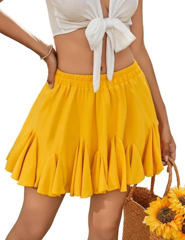 Women's Pleated Skater Skirt Basic Casual High Waisted Ruffles Flared Mini Lingerie Skirts