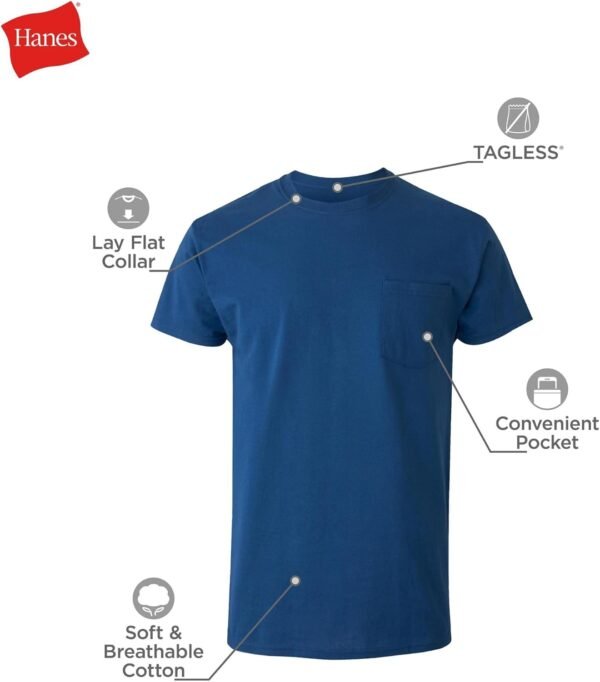 Men's Pocket T-Shirt Pack. 6-Pack. Cool & Breathable Cotton Tees. Stay-Tucked Undershirts for Men
