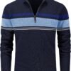 5f6e079a52314c6d869b9cf4e85f4a4c Men's Sweaters 1/4 Zip Cotton Sweater Pullover Polo Sweaters Striped Fall Winter Warm Sweatshirts