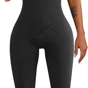 5f7e99995bbe457d8d9c3717f3ca091a Women Workout Seamless Jumpsuit Yoga Ribbed Bodycon One Piece Tank Top Leggings Romper