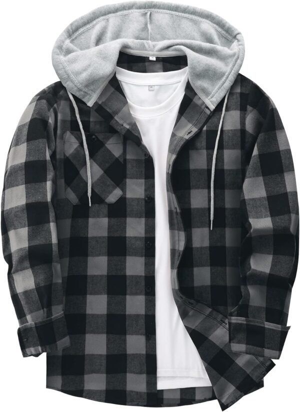 Men's Flannel Hoodie Shirts Casual Button Down Plaid Shirt Jackets for Men Long Sleeve Stylish Hooded with Pocket
