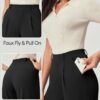 Womens Dress Pants Wide Leg Pull On Stretchy Work Pants Women High Waisted Business Casual Trousers with Pockets