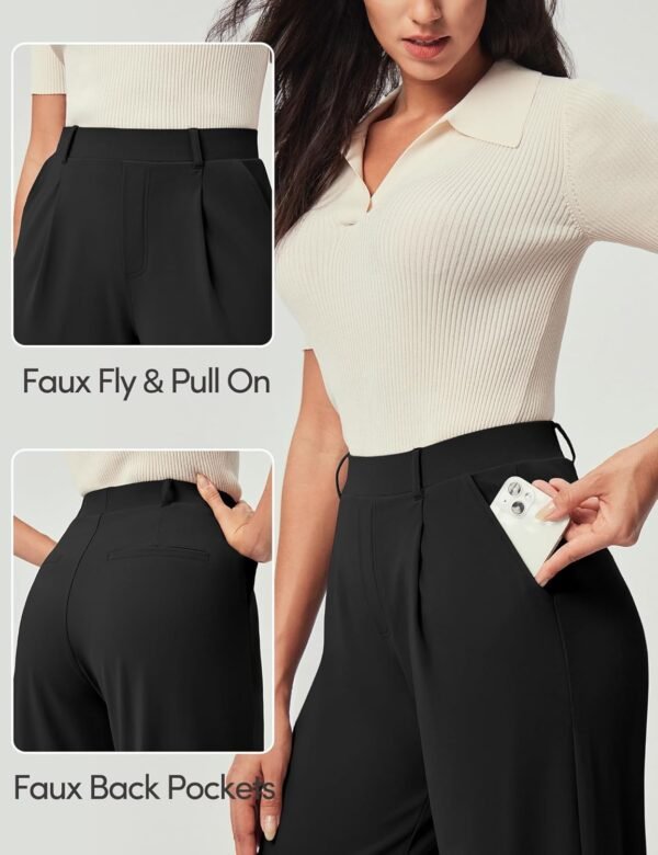 Womens Dress Pants Wide Leg Pull On Stretchy Work Pants Women High Waisted Business Casual Trousers with Pockets