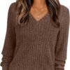 Women's V Neck Long Sleeve Shirt Fall Fashion Tops Tunic Dressy Casual Sweater Clothes Cute Trendy Work Outfits 2025