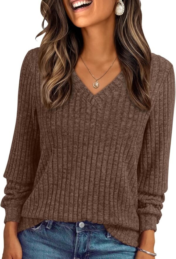 Women's V Neck Long Sleeve Shirt Fall Fashion Tops Tunic Dressy Casual Sweater Clothes Cute Trendy Work Outfits 2025