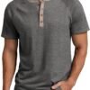 Mens Henley Long/Short Sleeve T-Shirt Cotton Casual Shirt