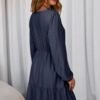Fall Dresses for Women 2025 Elegant Lace Hollow Out Embroidered V Neck Long Sleeve Casual A-Line Swing Mini Dress