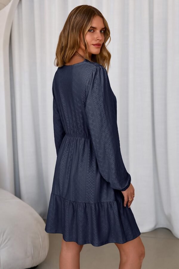 Fall Dresses for Women 2025 Elegant Lace Hollow Out Embroidered V Neck Long Sleeve Casual A-Line Swing Mini Dress