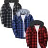 3 Pack Men's Flannel Hoodie Shirts Long Sleeve Casual Vintage Button Down Plaid Shirt Jacket with Pocket