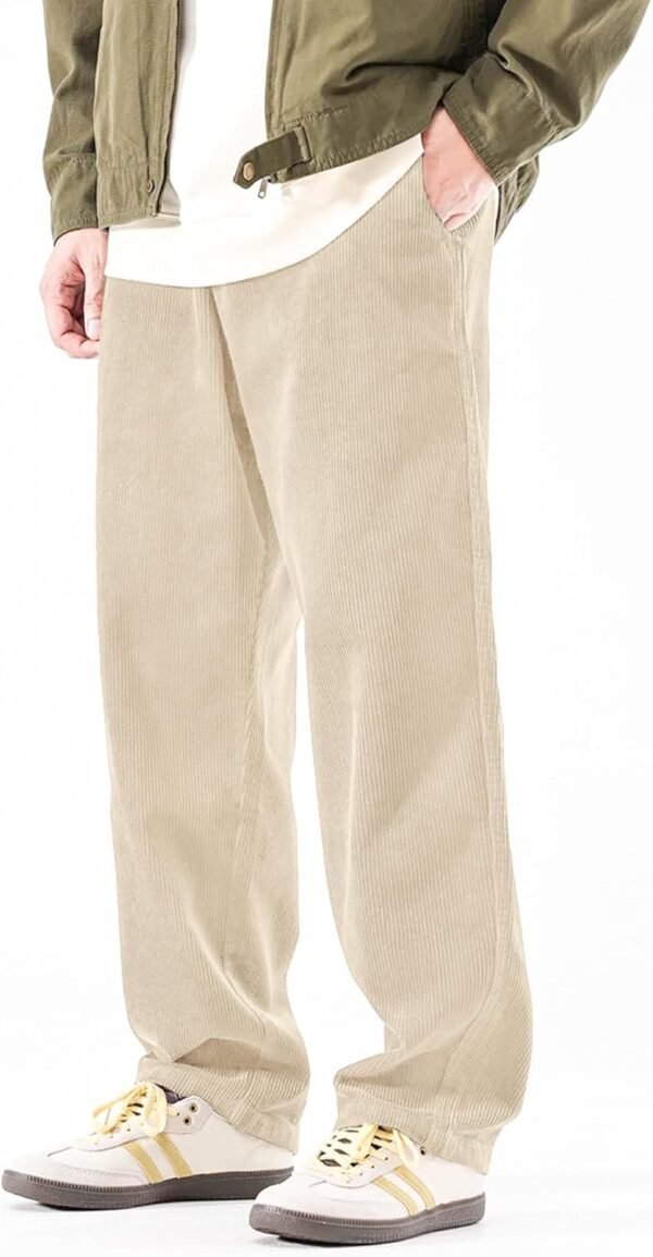 Mens Corduroy Pants Baggy Wide Leg Casual Elastic Waist Drawstring Loose Fit Sweatpants