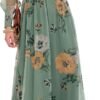 Women's Floral Maxi Dress 2025 Fall V Neck Puff Long Sleeve Flowy Casual Wedding Guest Tee Party Tulle Dresses