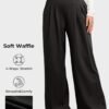 Women's Wide Leg Pants Elastic High Waisted Waffle Knit Casual Palazzo Pants Trousers with Pockets
