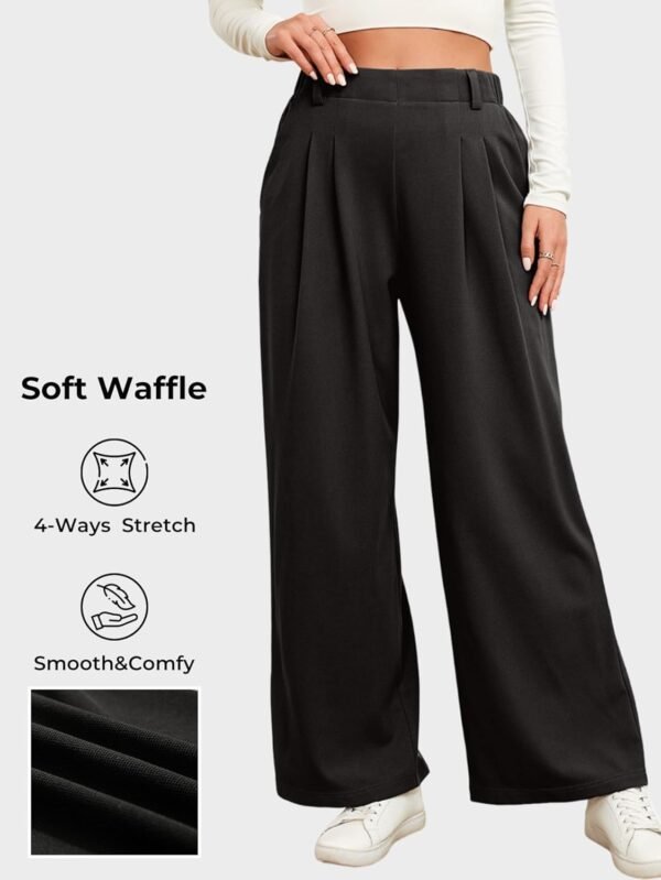 Women's Wide Leg Pants Elastic High Waisted Waffle Knit Casual Palazzo Pants Trousers with Pockets