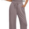 2 Piece Matching Summer Sweatsuit Lounge Set Womens Wide Leg Pants Side Ruching Crop Top Sets