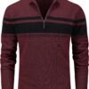 677a6edfcf734d549b31e0ae2d61ac79 Men's Sweaters 1/4 Zip Cotton Sweater Pullover Polo Sweaters Striped Fall Winter Warm Sweatshirts