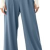 Women's Wide Leg Pants Elastic High Waisted Waffle Knit Casual Palazzo Pants Trousers with Pockets
