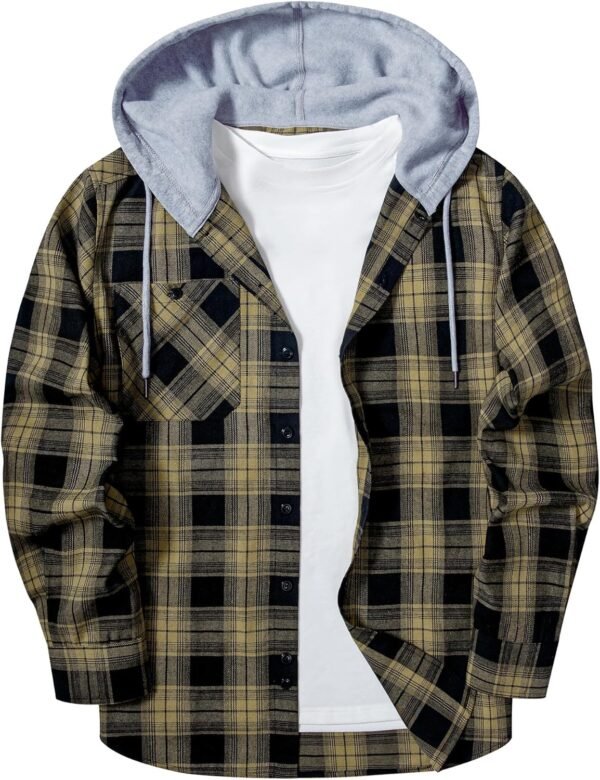 Men's Flannel Hoodie Shirts Casual Button Down Plaid Shirt Jackets for Men Long Sleeve Stylish Hooded with Pocket