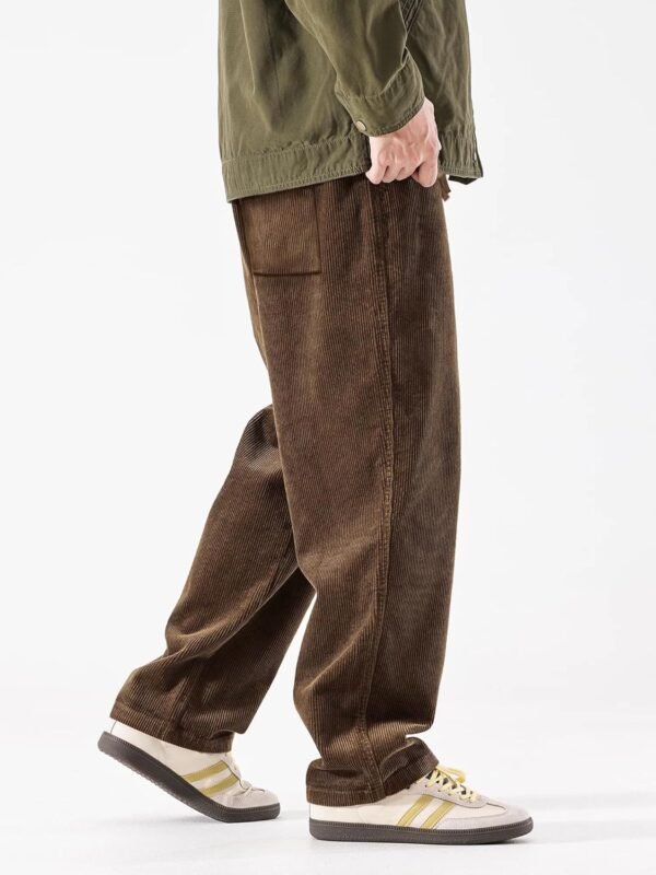 Mens Corduroy Pants Baggy Wide Leg Casual Elastic Waist Drawstring Loose Fit Sweatpants