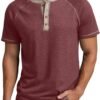Mens Henley Long/Short Sleeve T-Shirt Cotton Casual Shirt