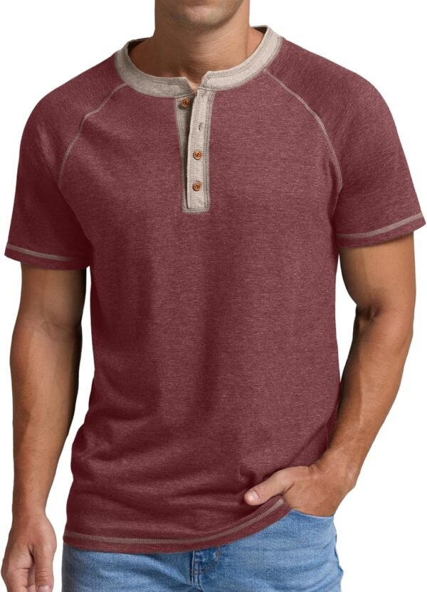 Mens Henley Long/Short Sleeve T-Shirt Cotton Casual Shirt