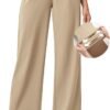 Womens Dress Pants Wide Leg Pull On Stretchy Work Pants Women High Waisted Business Casual Trousers with Pockets