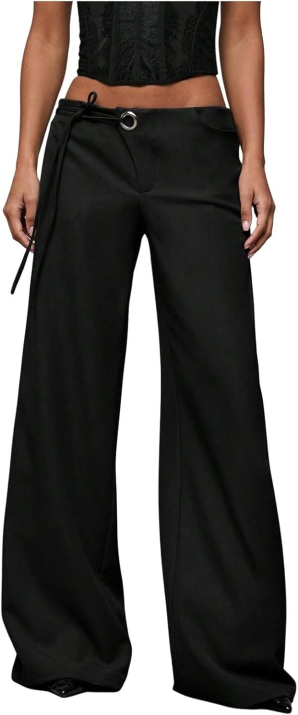 Women's Low Rise Waisted Dress Pants Wide Leg Straight Trousers Work Slacks Pants Business Casual Outfits