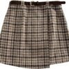 Women's Houndstooth Print Tie Front Skorts Asymmetrical Hem High Waist Skirt Shorts