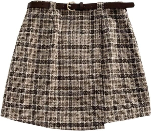 Women's Houndstooth Print Tie Front Skorts Asymmetrical Hem High Waist Skirt Shorts