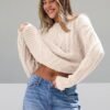 Women's Oversized Cable Knit Crewneck Sweaters